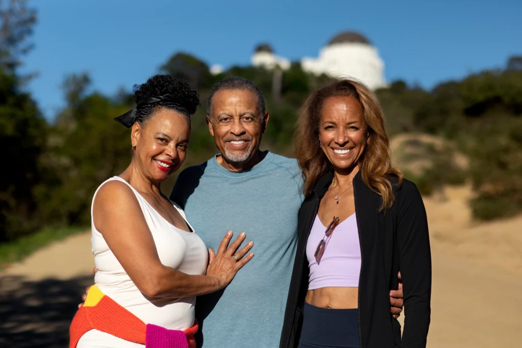 Older adults smiling together outdoors